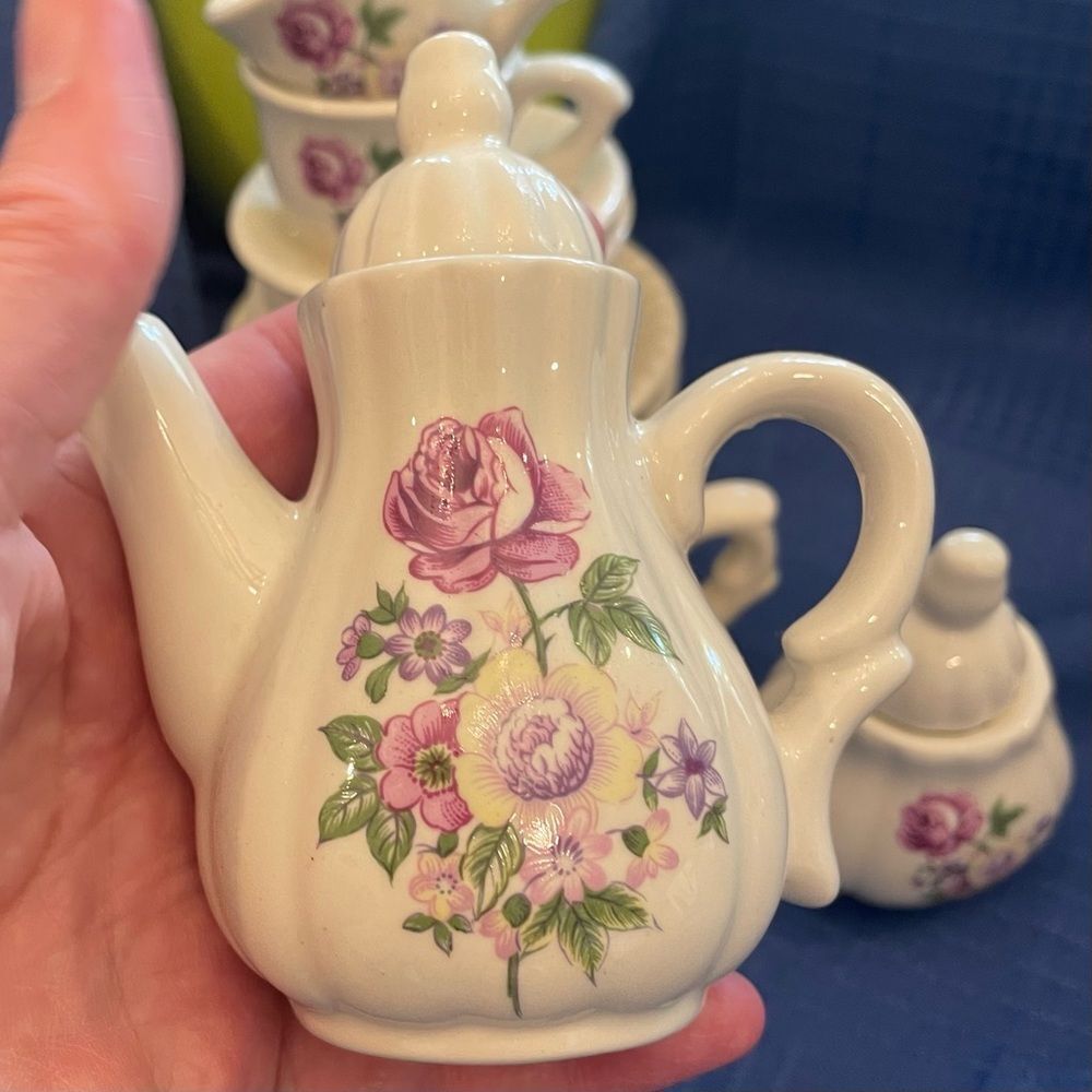 Miniature Tea Set Floral 15 pc Vintage Porcelain
